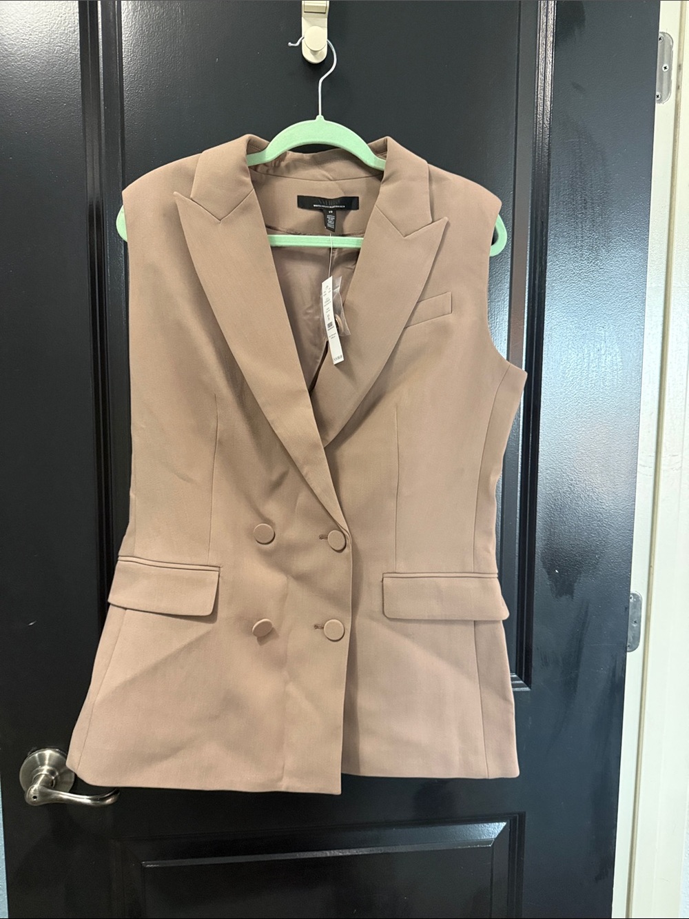 WHBM Sleeveless Double-Breasted Blazer Vest - Taupe